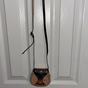 Mexican Vintage Leather Handmade Black and Tan Crossbody Bag